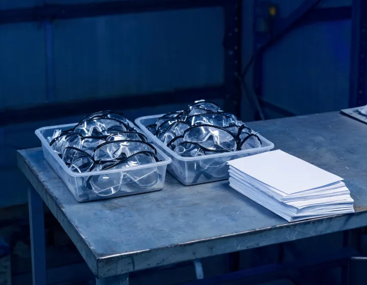 Bulk safety glasses lined for a worksite procurement checklist