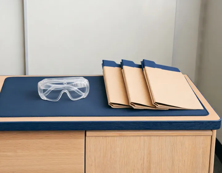 Safety glasses bulk brief beside factory quote folders